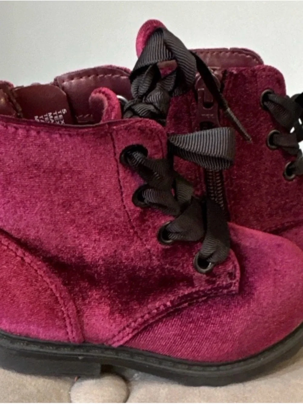 Cat and Jack Velvet Burgundy Lace-Up Ankle Boots Toddler Size 5